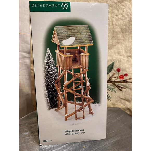 Dept 56 Village Accessory Village Lookout Tower 1999, Faux wood w snowy accents - Picture 5 of 11